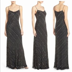 Adrianna Papell beaded sleeveless long black formal gown